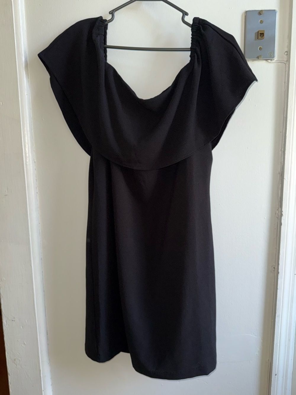 Charles Henry Black Off-Shoulder Draped Shift Dress